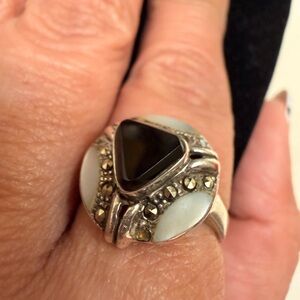 Vintage Black 925 Silver Old Onyx and Mother of Pearl Marcasite Rare Find🔥🔥🔥🔥🔥🔥